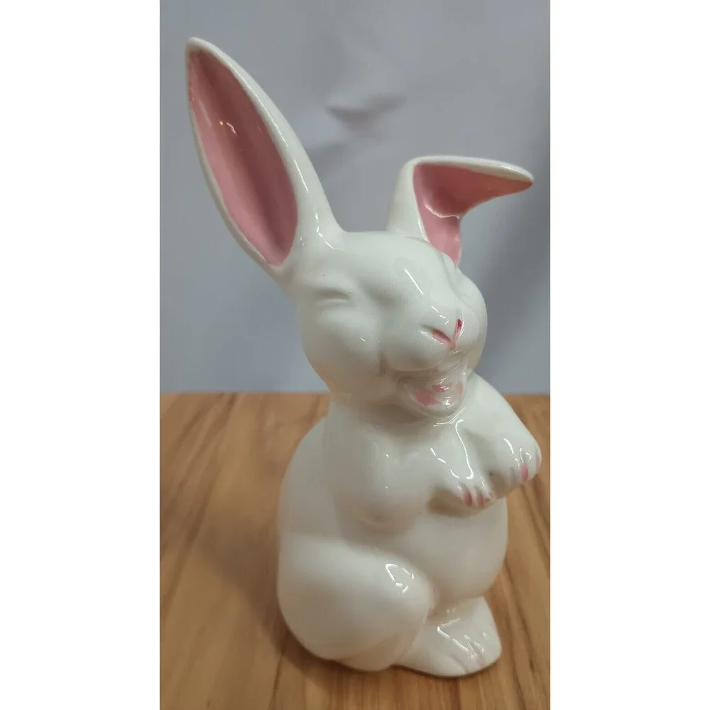 Vintage Laughing Bunny Cotton Ball Dispenser Tail Rabbit